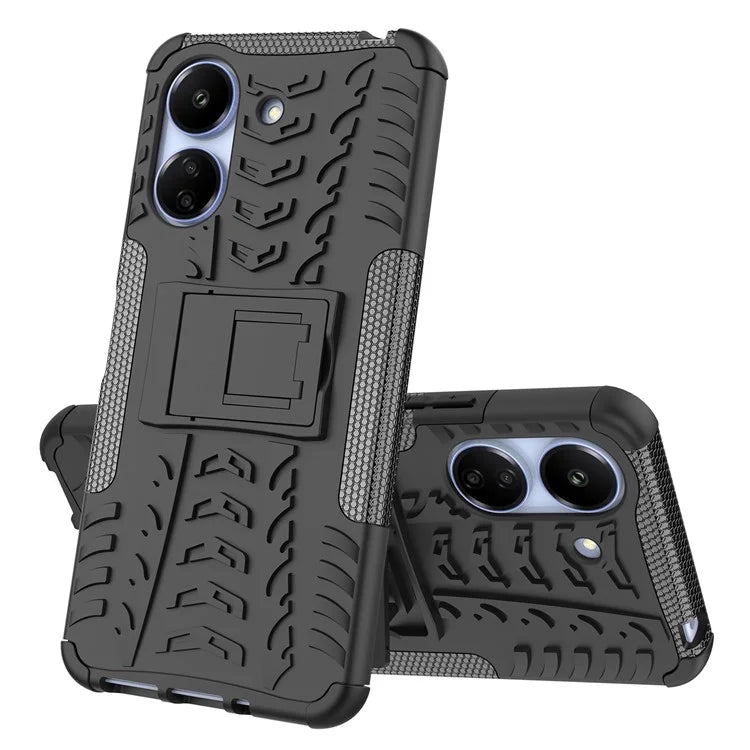 For Xiaomi Redmi 13C 4G / Poco C65 4G Case with Kickstand Tyre Pattern PC+TPU Shockproof Phone Cover