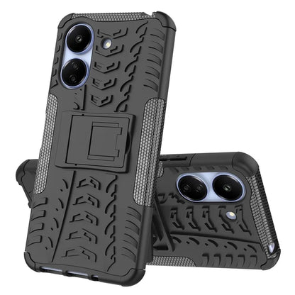 For Xiaomi Redmi 13C 4G / Poco C65 4G Case with Kickstand Tyre Pattern PC+TPU Shockproof Phone Cover