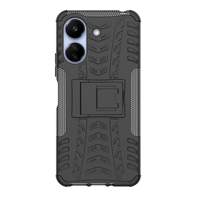 For Xiaomi Redmi 13C 4G / Poco C65 4G Case with Kickstand Tyre Pattern PC+TPU Shockproof Phone Cover