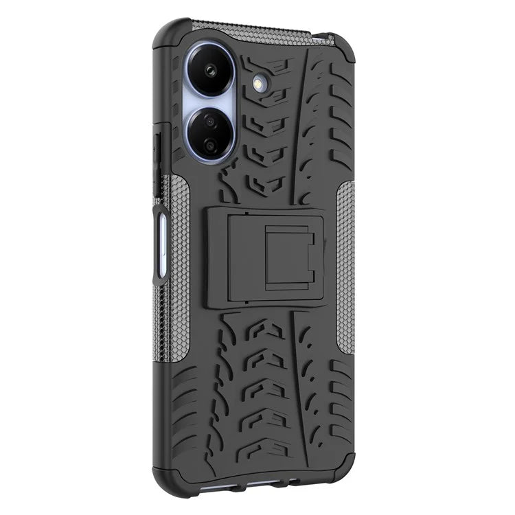 For Xiaomi Redmi 13C 4G / Poco C65 4G Case with Kickstand Tyre Pattern PC+TPU Shockproof Phone Cover