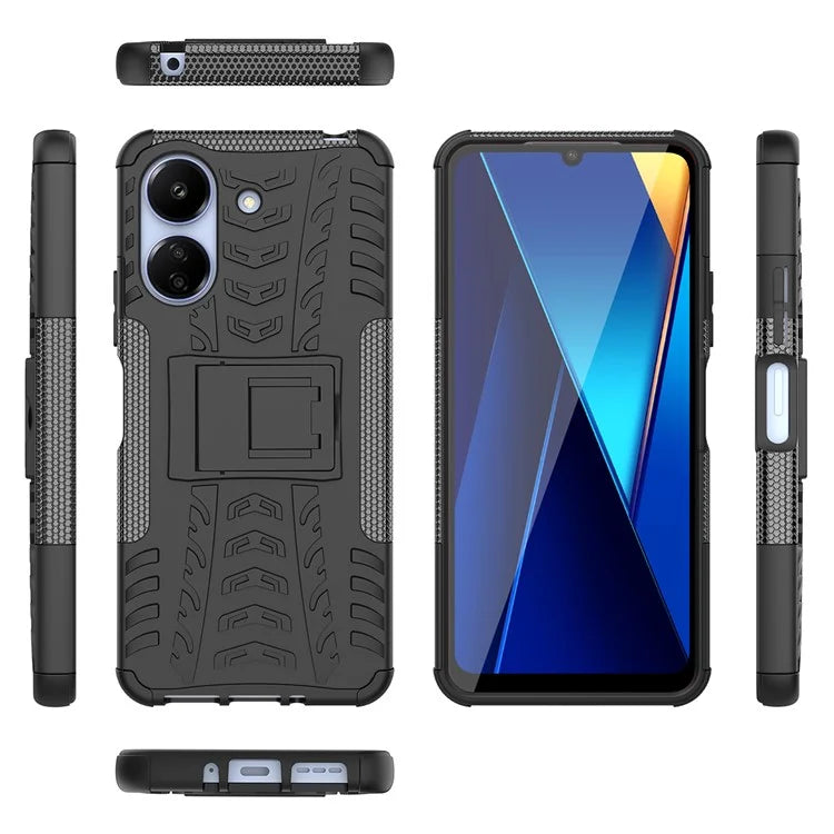 For Xiaomi Redmi 13C 4G / Poco C65 4G Case with Kickstand Tyre Pattern PC+TPU Shockproof Phone Cover