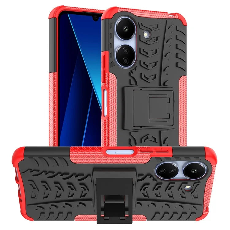 For Xiaomi Redmi 13C 4G / Poco C65 4G Case with Kickstand Tyre Pattern PC+TPU Shockproof Phone Cover