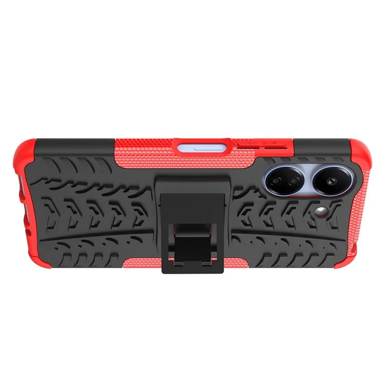 For Xiaomi Redmi 13C 4G / Poco C65 4G Case with Kickstand Tyre Pattern PC+TPU Shockproof Phone Cover