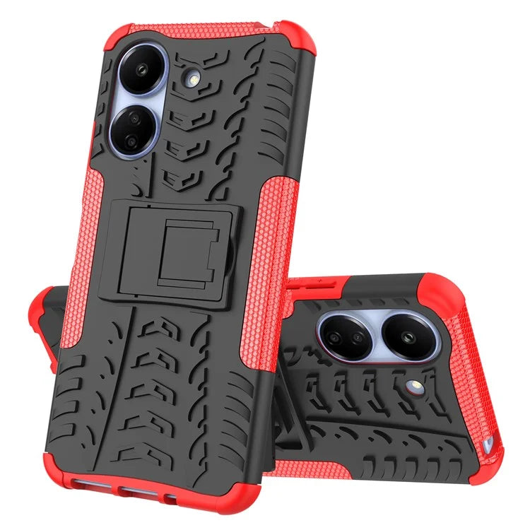 For Xiaomi Redmi 13C 4G / Poco C65 4G Case with Kickstand Tyre Pattern PC+TPU Shockproof Phone Cover