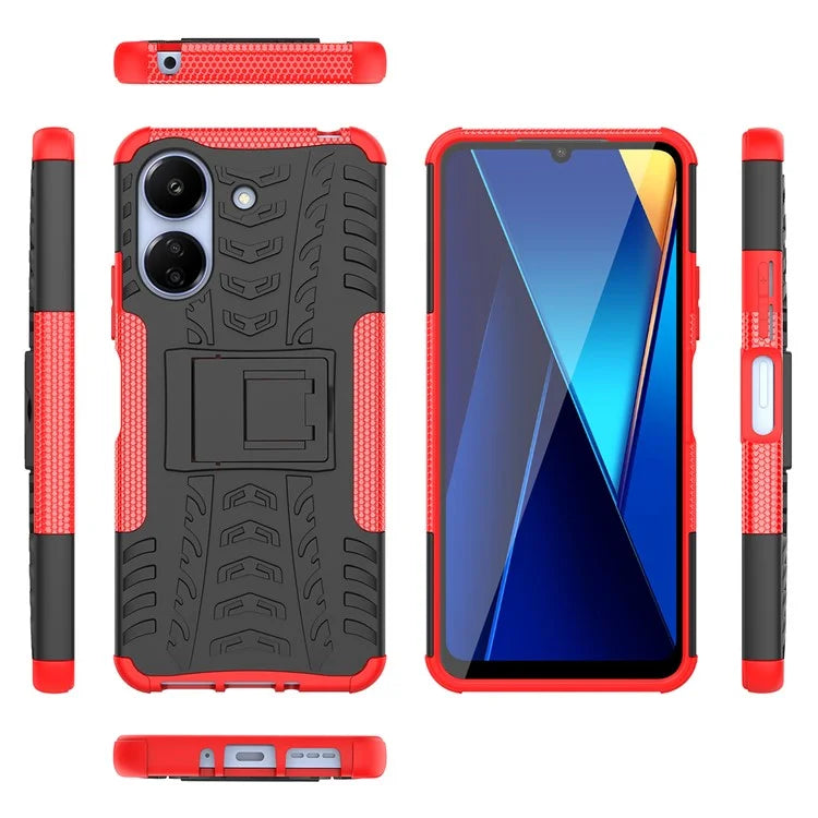For Xiaomi Redmi 13C 4G / Poco C65 4G Case with Kickstand Tyre Pattern PC+TPU Shockproof Phone Cover