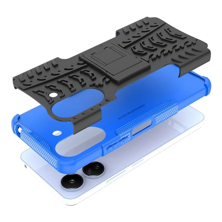 For Xiaomi Redmi 13C 4G / Poco C65 4G Case with Kickstand Tyre Pattern PC+TPU Shockproof Phone Cover