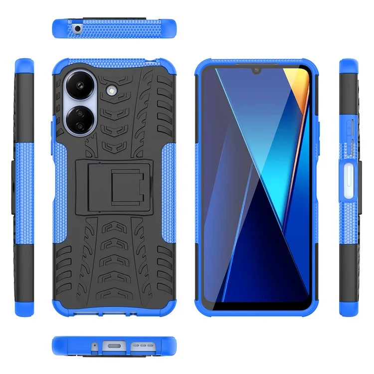 For Xiaomi Redmi 13C 4G / Poco C65 4G Case with Kickstand Tyre Pattern PC+TPU Shockproof Phone Cover