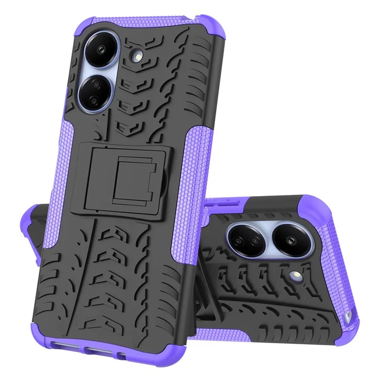 For Xiaomi Redmi 13C 4G / Poco C65 4G Case with Kickstand Tyre Pattern PC+TPU Shockproof Phone Cover