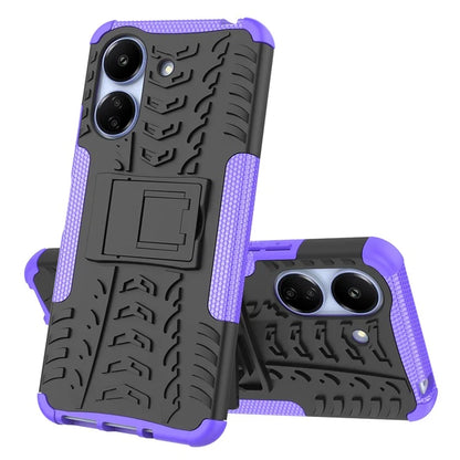 For Xiaomi Redmi 13C 4G / Poco C65 4G Case with Kickstand Tyre Pattern PC+TPU Shockproof Phone Cover