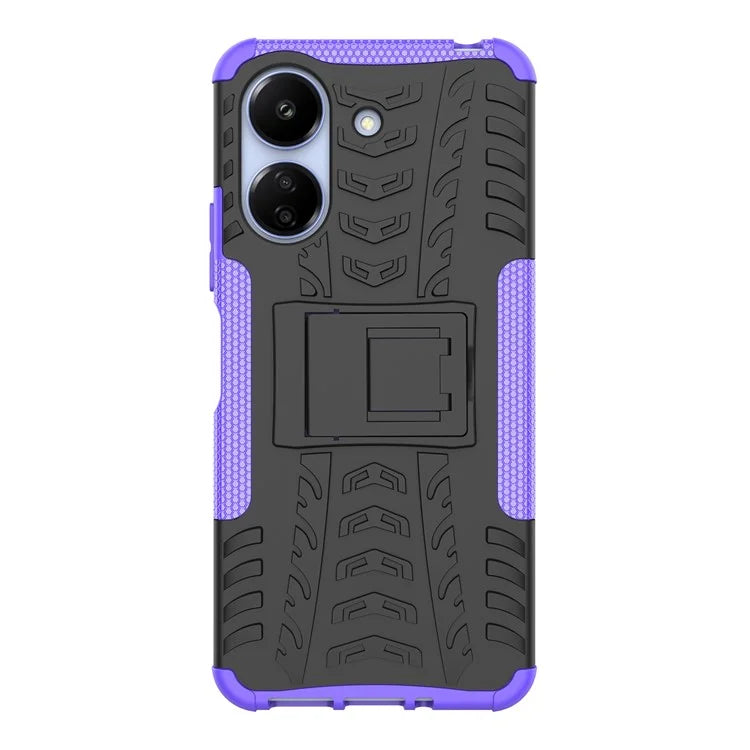For Xiaomi Redmi 13C 4G / Poco C65 4G Case with Kickstand Tyre Pattern PC+TPU Shockproof Phone Cover