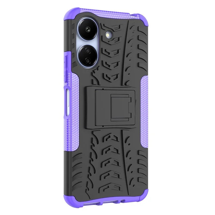 For Xiaomi Redmi 13C 4G / Poco C65 4G Case with Kickstand Tyre Pattern PC+TPU Shockproof Phone Cover