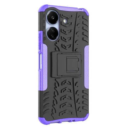 For Xiaomi Redmi 13C 4G / Poco C65 4G Case with Kickstand Tyre Pattern PC+TPU Shockproof Phone Cover
