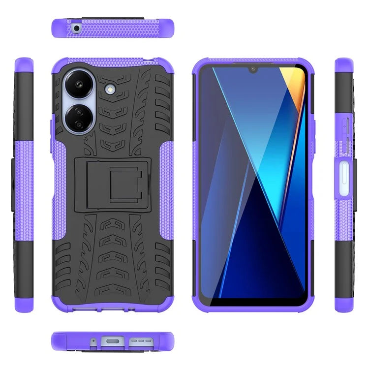 For Xiaomi Redmi 13C 4G / Poco C65 4G Case with Kickstand Tyre Pattern PC+TPU Shockproof Phone Cover