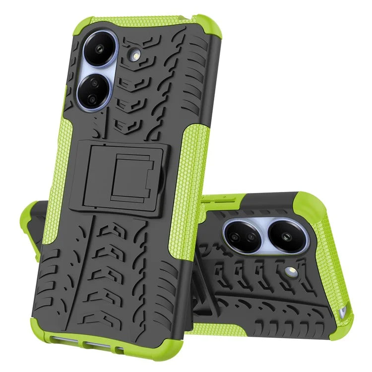 For Xiaomi Redmi 13C 4G / Poco C65 4G Case with Kickstand Tyre Pattern PC+TPU Shockproof Phone Cover