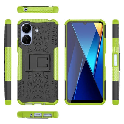 For Xiaomi Redmi 13C 4G / Poco C65 4G Case with Kickstand Tyre Pattern PC+TPU Shockproof Phone Cover
