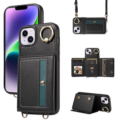 007 For iPhone 14 Plus Case PU Leather+TPU Card Holder Protective Phone Cover