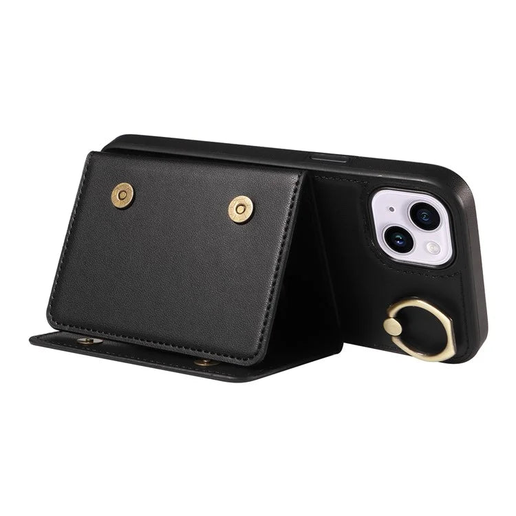 007 For iPhone 14 Plus Case PU Leather+TPU Card Holder Protective Phone Cover