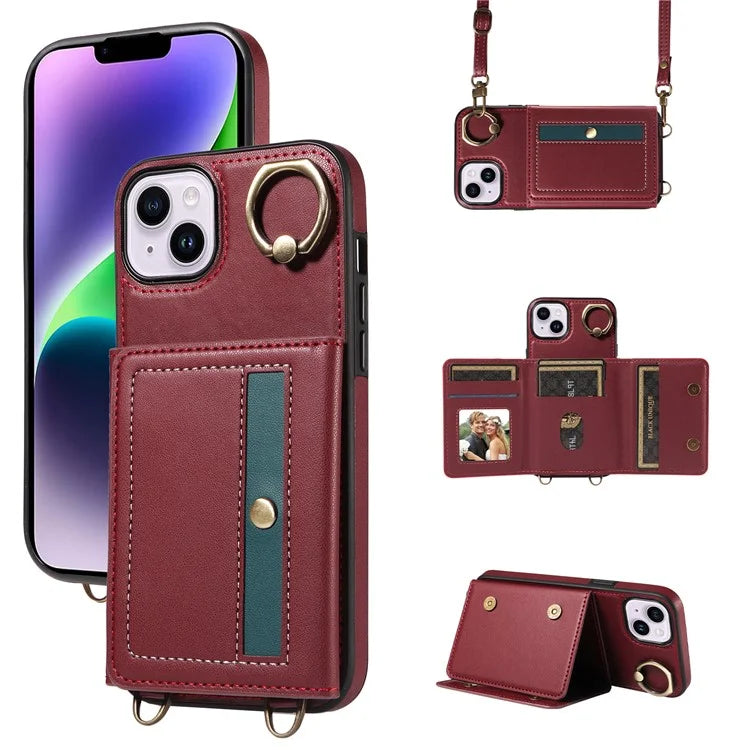 007 For iPhone 14 Plus Case PU Leather+TPU Card Holder Protective Phone Cover