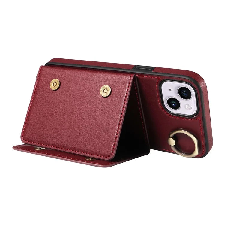 007 For iPhone 14 Plus Case PU Leather+TPU Card Holder Protective Phone Cover