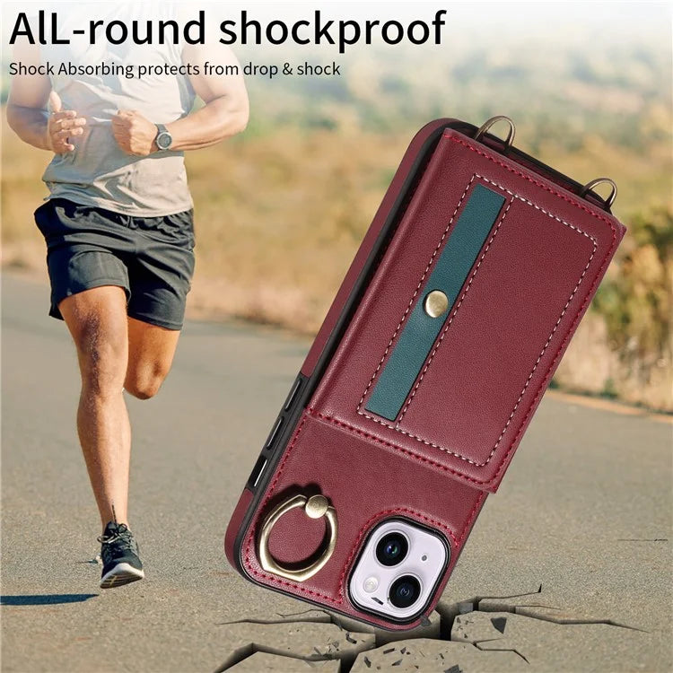 007 For iPhone 14 Plus Case PU Leather+TPU Card Holder Protective Phone Cover