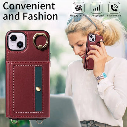 007 For iPhone 14 Plus Case PU Leather+TPU Card Holder Protective Phone Cover