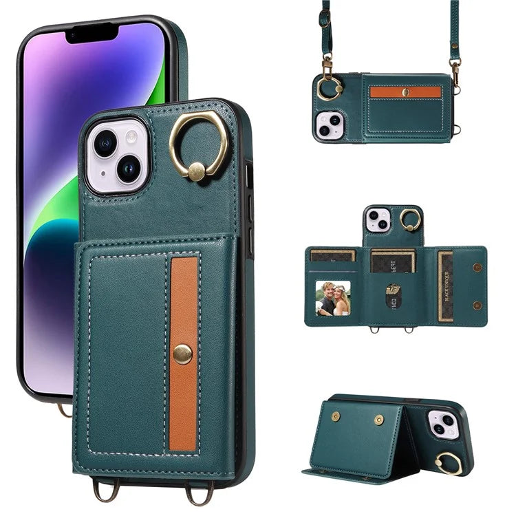 007 For iPhone 14 Plus Case PU Leather+TPU Card Holder Protective Phone Cover