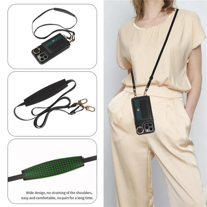 007 For iPhone 13 Pro Case Leather+TPU Phone Cover with Ring Holder Card Slots