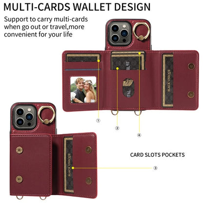 007 For iPhone 13 Pro Case Leather+TPU Phone Cover with Ring Holder Card Slots