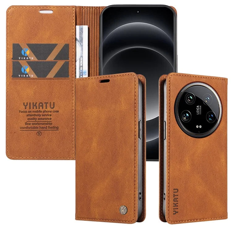YIKATU YK-004 For Xiaomi 14 Ultra Wallet Phone Case Skin-Touch Leather Flip Cover