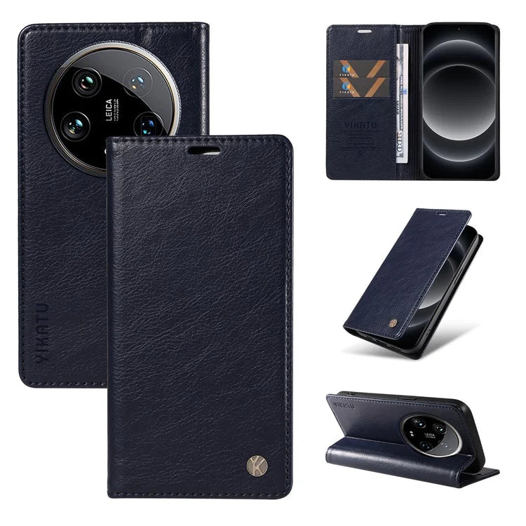 YIKATU YK-006 For Xiaomi 14 Ultra Wallet Case Magnetic Closure Leather Litchi Texture Phone Cover