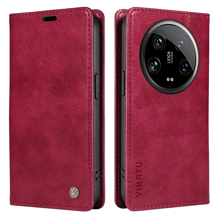 YIKATU YK-006 For Xiaomi 14 Ultra Wallet Case Magnetic Closure Leather Litchi Texture Phone Cover