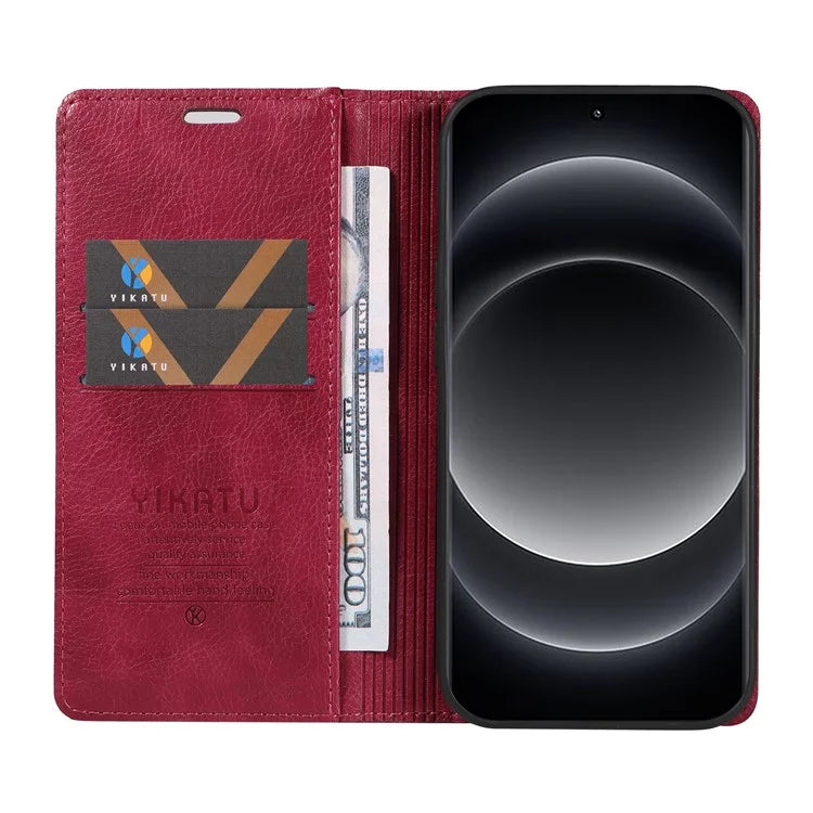 YIKATU YK-006 For Xiaomi 14 Ultra Wallet Case Magnetic Closure Leather Litchi Texture Phone Cover