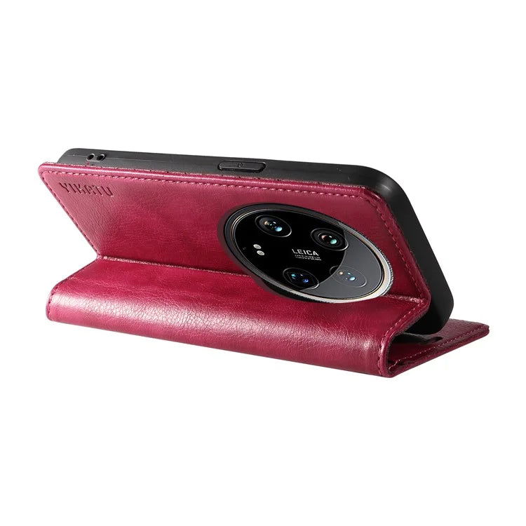 YIKATU YK-006 For Xiaomi 14 Ultra Wallet Case Magnetic Closure Leather Litchi Texture Phone Cover