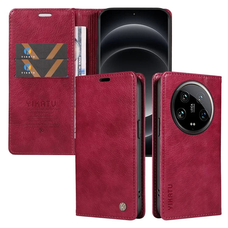 YIKATU YK-006 For Xiaomi 14 Ultra Wallet Case Magnetic Closure Leather Litchi Texture Phone Cover