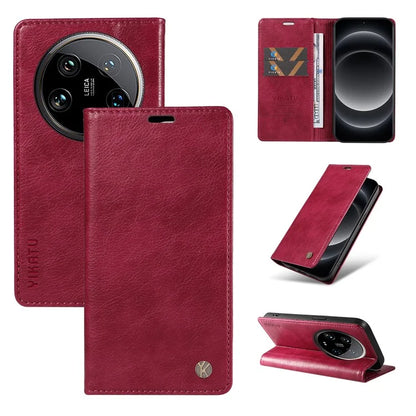 YIKATU YK-006 For Xiaomi 14 Ultra Wallet Case Magnetic Closure Leather Litchi Texture Phone Cover