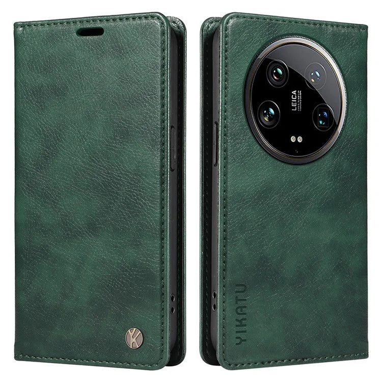 YIKATU YK-006 For Xiaomi 14 Ultra Wallet Case Magnetic Closure Leather Litchi Texture Phone Cover