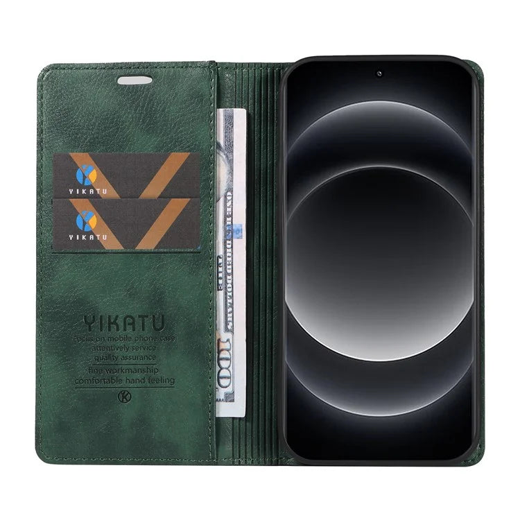 YIKATU YK-006 For Xiaomi 14 Ultra Wallet Case Magnetic Closure Leather Litchi Texture Phone Cover