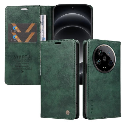 YIKATU YK-006 For Xiaomi 14 Ultra Wallet Case Magnetic Closure Leather Litchi Texture Phone Cover