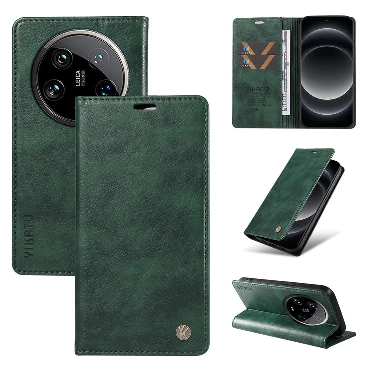 YIKATU YK-006 For Xiaomi 14 Ultra Wallet Case Magnetic Closure Leather Litchi Texture Phone Cover