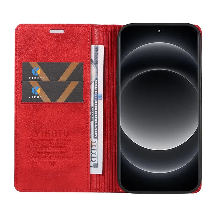 YIKATU YK-006 For Xiaomi 14 Ultra Wallet Case Magnetic Closure Leather Litchi Texture Phone Cover