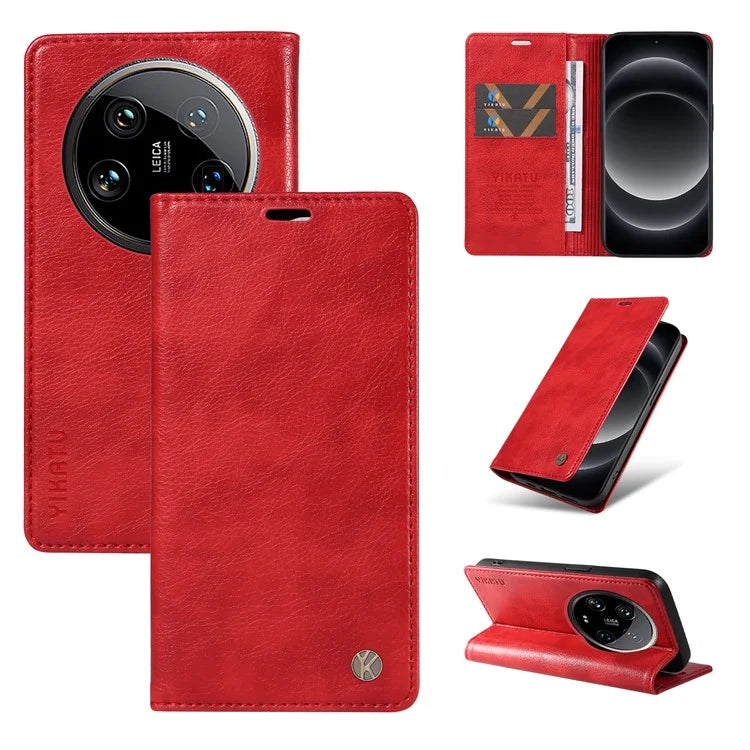 YIKATU YK-006 For Xiaomi 14 Ultra Wallet Case Magnetic Closure Leather Litchi Texture Phone Cover