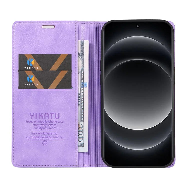 YIKATU YK-006 For Xiaomi 14 Ultra Wallet Case Magnetic Closure Leather Litchi Texture Phone Cover