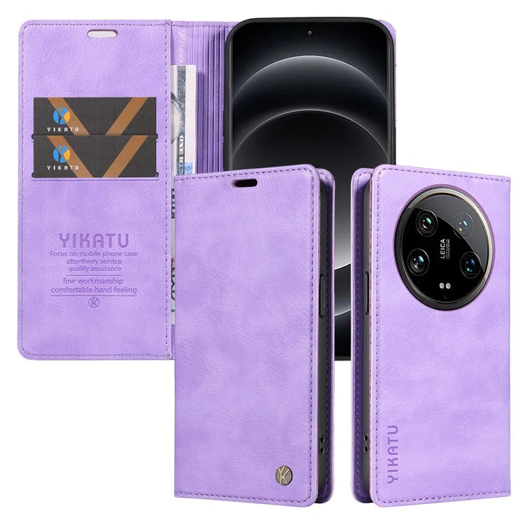 YIKATU YK-006 For Xiaomi 14 Ultra Wallet Case Magnetic Closure Leather Litchi Texture Phone Cover
