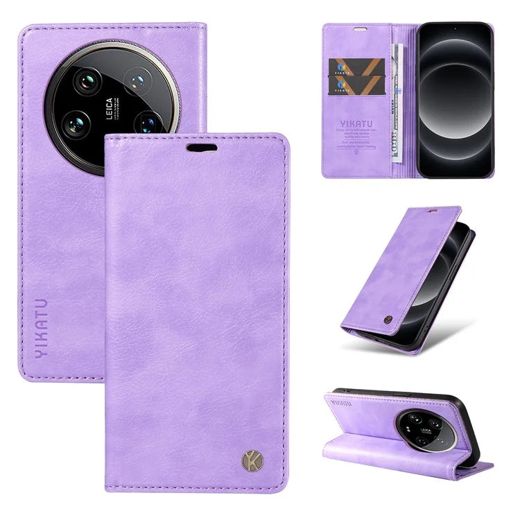 YIKATU YK-006 For Xiaomi 14 Ultra Wallet Case Magnetic Closure Leather Litchi Texture Phone Cover