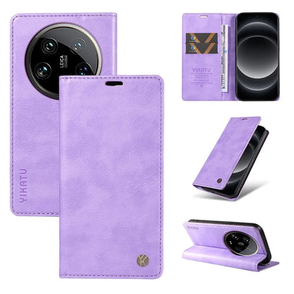 YIKATU YK-006 For Xiaomi 14 Ultra Wallet Case Magnetic Closure Leather Litchi Texture Phone Cover
