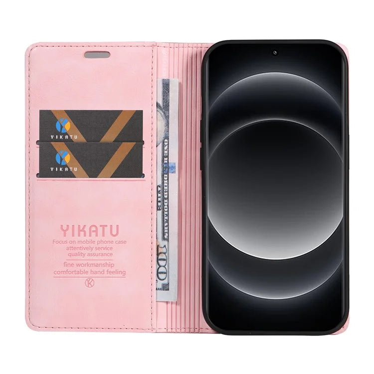 YIKATU YK-006 For Xiaomi 14 Ultra Wallet Case Magnetic Closure Leather Litchi Texture Phone Cover