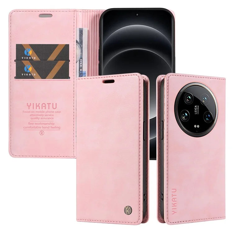 YIKATU YK-006 For Xiaomi 14 Ultra Wallet Case Magnetic Closure Leather Litchi Texture Phone Cover
