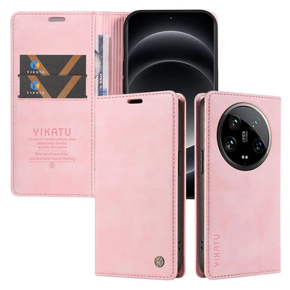 YIKATU YK-006 For Xiaomi 14 Ultra Wallet Case Magnetic Closure Leather Litchi Texture Phone Cover