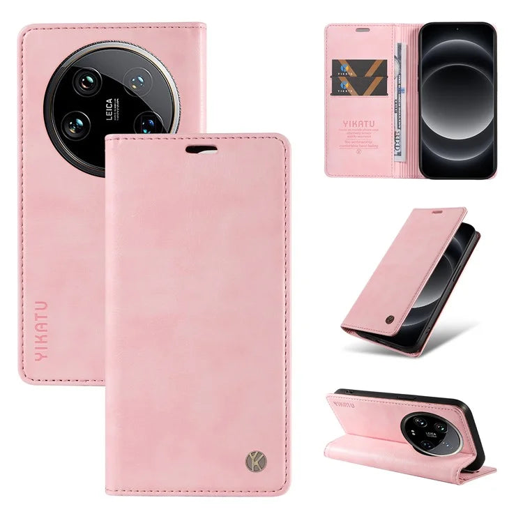 YIKATU YK-006 For Xiaomi 14 Ultra Wallet Case Magnetic Closure Leather Litchi Texture Phone Cover