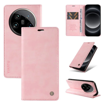 YIKATU YK-006 For Xiaomi 14 Ultra Wallet Case Magnetic Closure Leather Litchi Texture Phone Cover